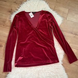 J Crew Mercantile Velvet Wrap V-Neck Long Sleeve Top